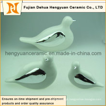 Branco esmalte e electroplate pássaro de cerâmica (decoração para casa)